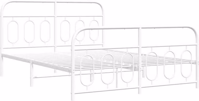 Berkfield Home Metal Bed Frame with Footboard, White, W: 140 cm, D: 200 cm