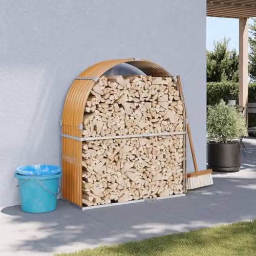 vidaXL Freestanding Log Holder in Brown Wood Look Galvanised Steel W/D/H: 120 x 45 x 140 cm – 2