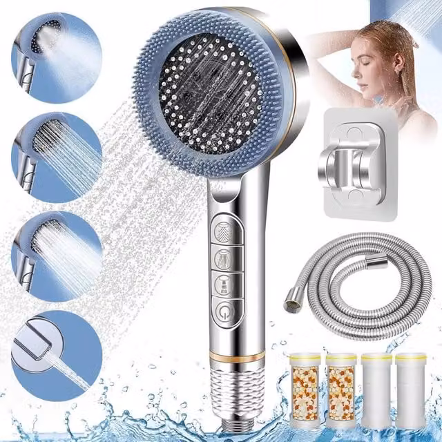 KORVIXA High Pressure Rain Massage Jet Shower Head in Silver Chrome, W: 60 cm x H: 100 cm – 1