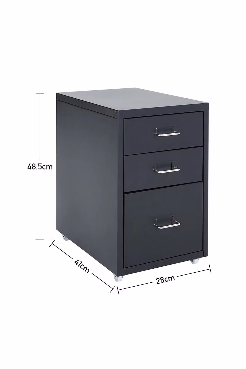 Living and Home 3-Drawer Vertical Metal File Cabinet with Castors, Black – 3