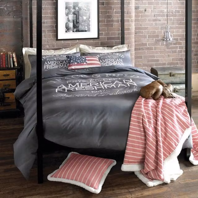 Terrys Nautical Striped Cotton Duvet Cover and Pillowcase Set in Blue, Grey and White