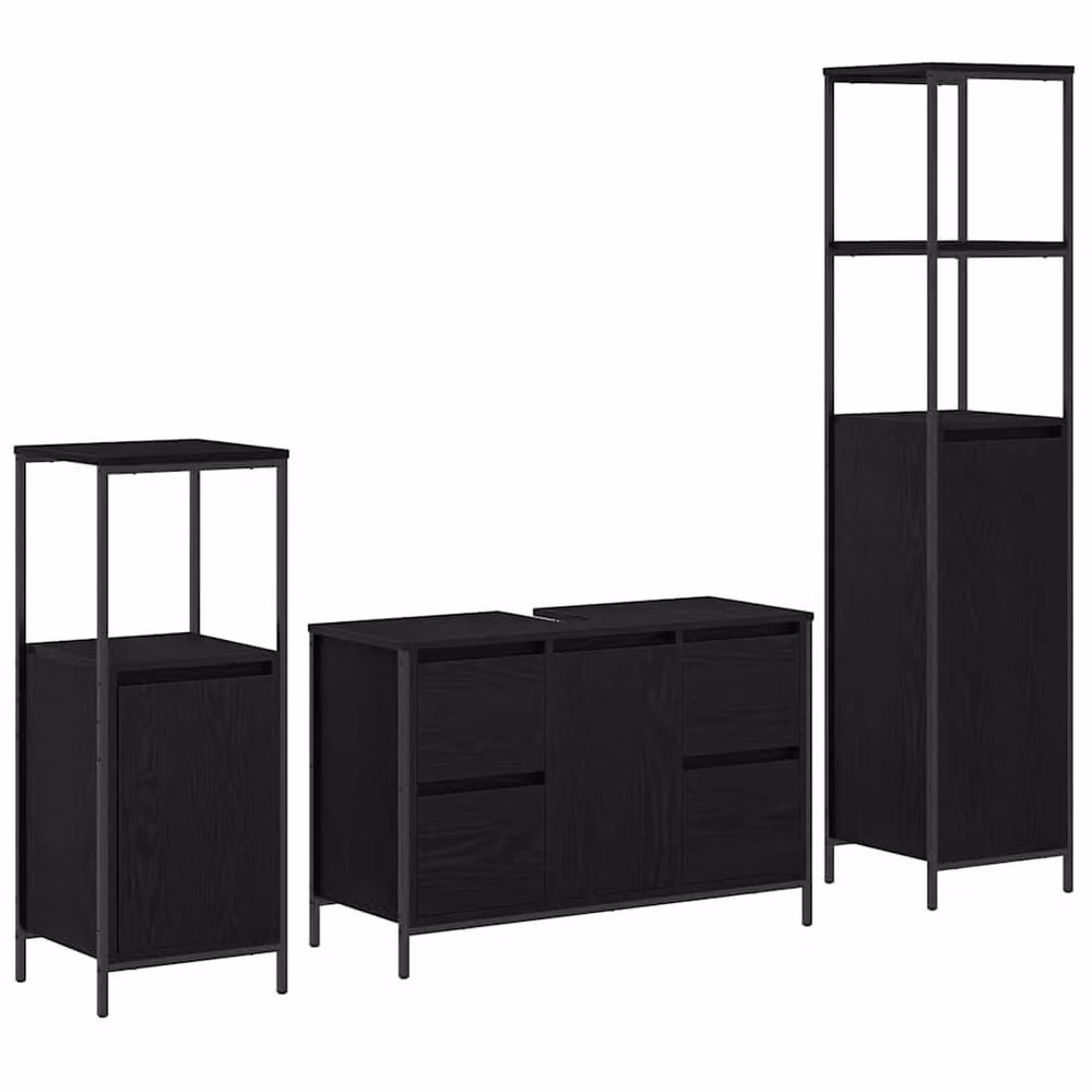 Berkfield Home Modern 3 Piece Black Oak Bathroom Furniture Set with Vanity Unit – 2