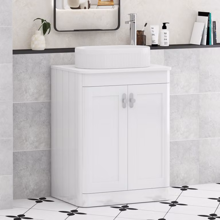 Royal Bathrooms Henley 600mm Gloss White Floor Standing 2 Door Vanity Unit with Lyon Basin and Chrome Knob