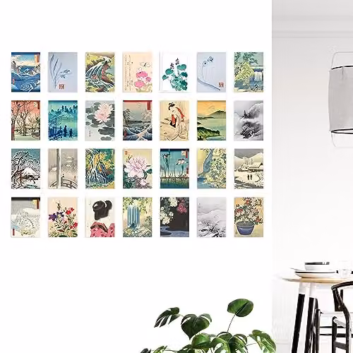 Artery8 Japanese Aesthetic Ukiyo-e Woodblock Wall Art Prints, 50 Piece Multicolour Collage Kit, W: 15 cm, H: 10 cm – 3