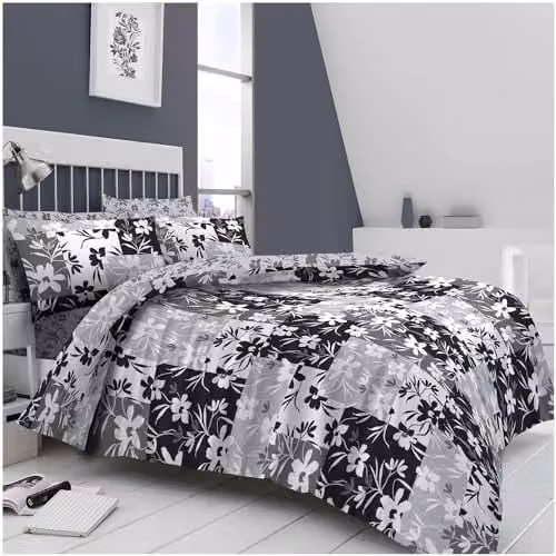 Gaveno Cavailia Jedda Reversible Floral Duvet Cover Set, Grey, W/D/H: 200 x 200 cm with 2 x 50 x 75 cm Pillowcases