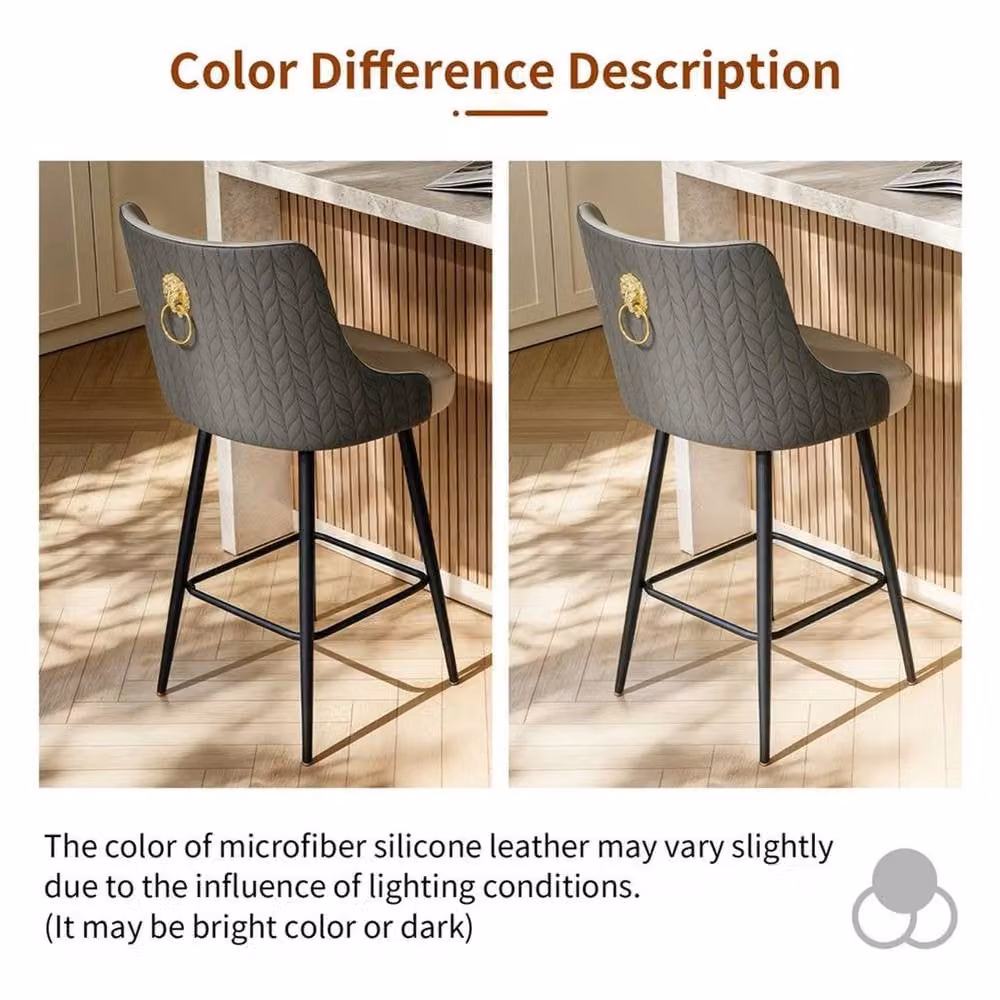 KORVIXA 360 Degree Rotating Breakfast Bar Stools with High Tufted Back and Lion Knocker in Grey, W/D/H: 100 x 100 x 66.04 cm – 5