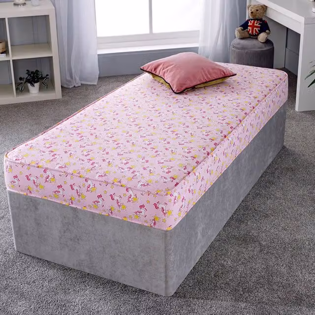 eXtreme Comfort Ltd Pink Unicorn Lux Budget Kids Foam Free Bonnell Spring Mattress, Pink, W/D/H: 90 x 190 cm