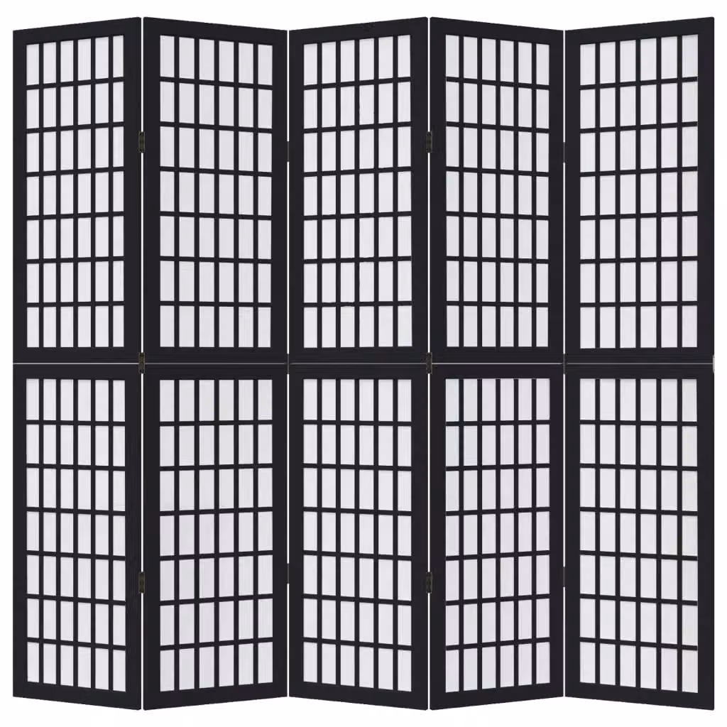 Berkfield Home 5 Panel Room Divider in Black Solid Paulownia Wood – 2