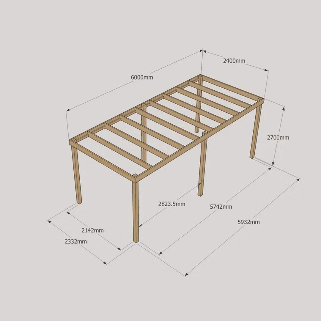 Rutland County Garden Furniture Ltd 6 Post Wood Garden Pergola in Brown and Light Green, W: 600 cm, D: 240 cm, H: 270 cm – 4