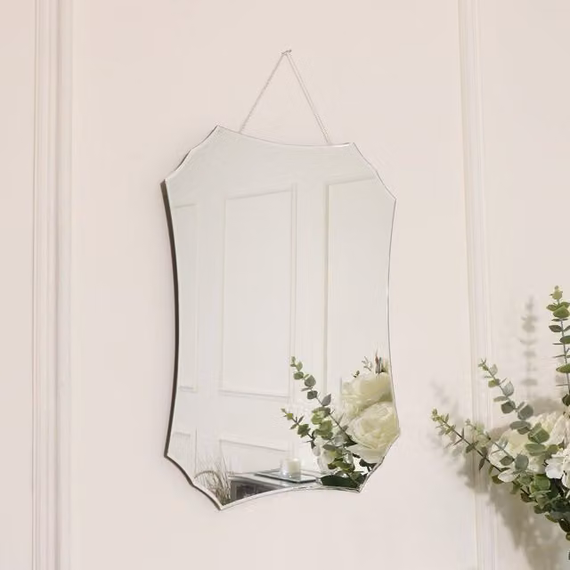 Melody Maison Art Deco Frameless Bevelled Rectangular Wall Mirror in Clear Glass, W: 38 cm, H: 50 cm