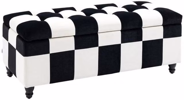 Chilli Seating Art Deco Rectangular Storage Ottoman in Black and White