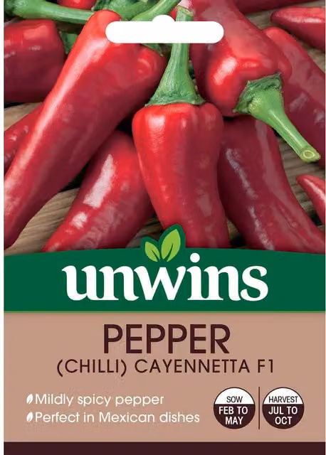 Unwins Cayennetta F1 Chilli Pepper Vegetable Seeds, Green