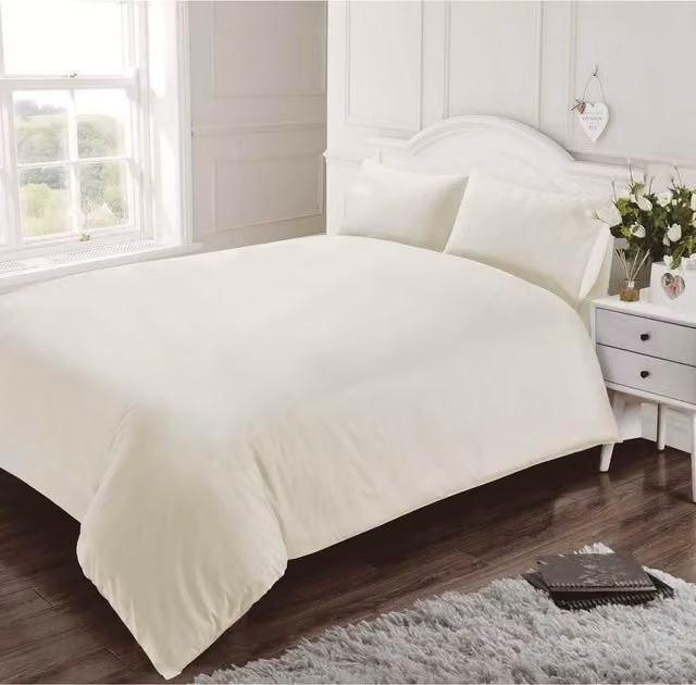 HomeSpace Direct 400 Thread Count Cotton Duvet Cover Set in White and Yellow, W: 140 cm x L: 200 cm