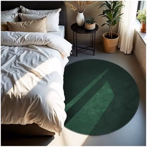 tectake Zonelle Round Fluffy Rug in Green, Washable and Allergy-Friendly Polyester Carpet, Diameter: 120 cm
