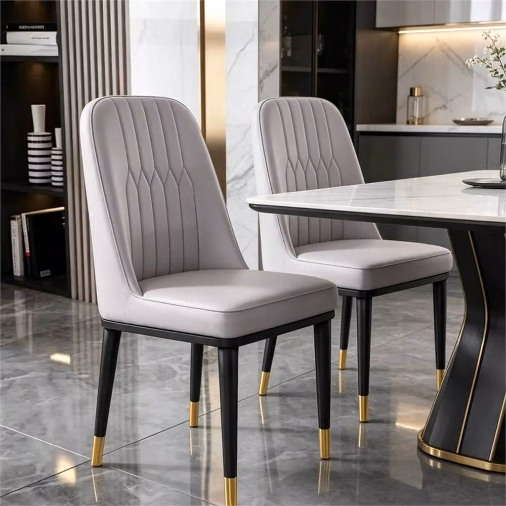 SPETLEK Set of 2 Grey Faux Leather Dining Chairs with Metal Legs – 2