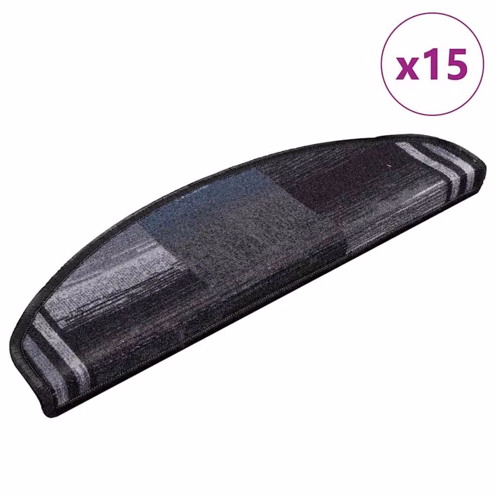 Berkfield Home Self-adhesive Stair Mats, 15 Pieces, Black and Grey, W: 65 cm, D: 21 cm, H: 4 cm – 2