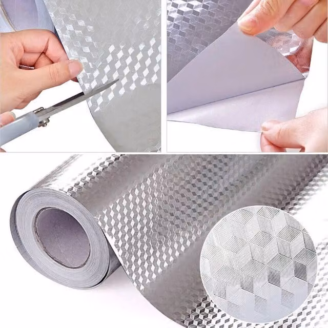 NESTLUNE Silver Waterproof and Oil-proof Self-adhesive Aluminum Foil Kitchen Film, W: 15 cm, H: 500 cm