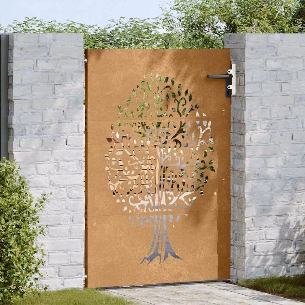 Berkfield Home Garden Gate with Tree Design in Brown Corten Steel, W: 85 cm, H: 150 cm – 3