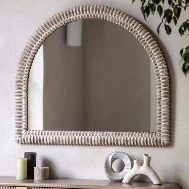 Terrys Pimlico Round Wall Mirror in White Wash, W: 120 cm, H: 120 cm, D: 1 cm