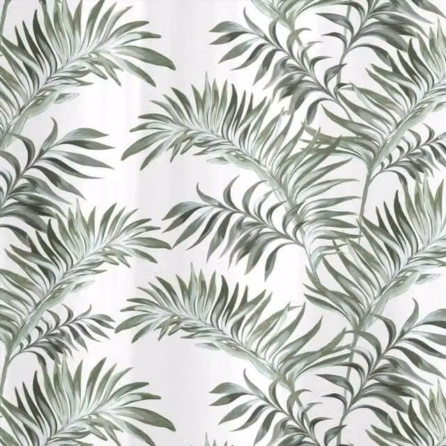HomeSpace Direct White Leaf Floral Waterproof PEVA Shower Curtain