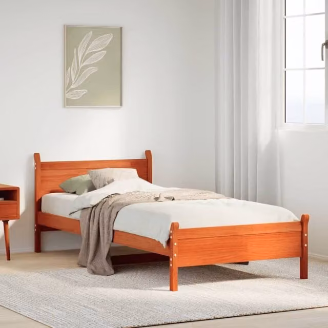 Berkfield Home Small Single Solid Wood Pine Bed Frame in Wax Brown, W/D/H: 75 x 190 cm – 1