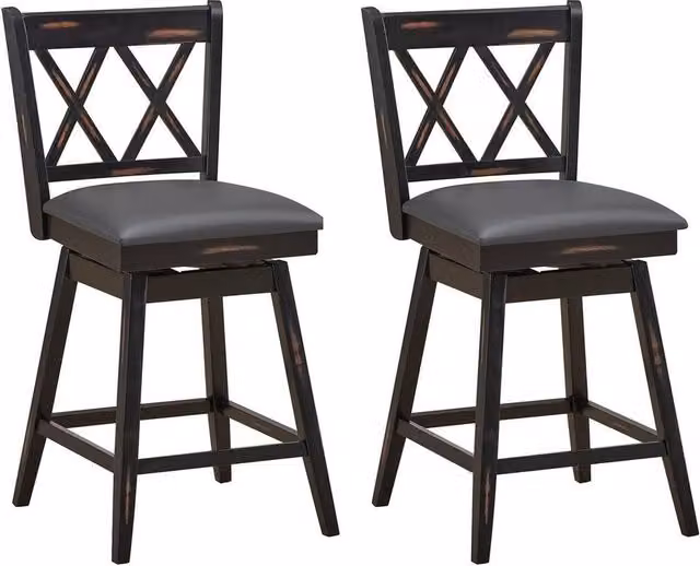 Havendro Set of 2 Modern Counter Height Bar Stools with 360 Swivel Upholstered Seats in Black
