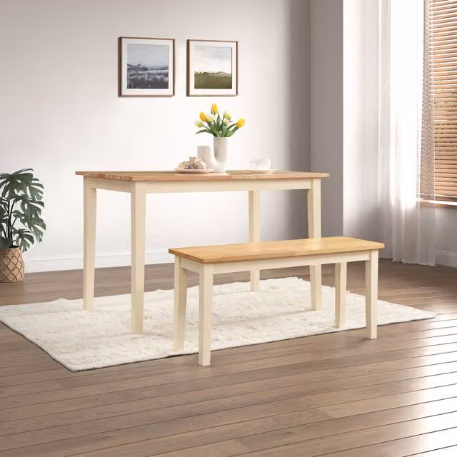 FurnitureboxUK Salcombe Small Rectangular Wooden Dining Table and Tenby Small Bench in Cream