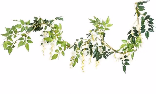 Livingandhome Set of 2 White Artificial Hanging Wisteria Flowers