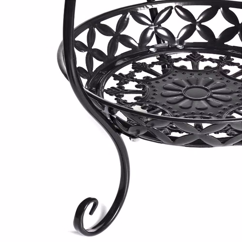Garden Sanctuary 2 Tier Tall Vintage Matt Black Metal Plant Stand – 5