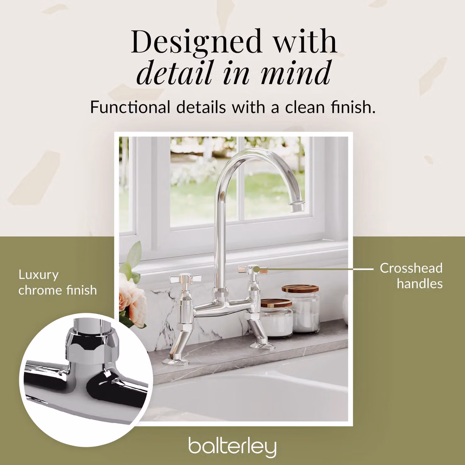 Balterley Traditional Kitchen Bridge Sink Mixer Tap in Chrome with Silver Crosshead Handles – 2