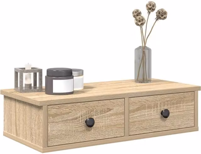 Berkfield Home Wall Shelf with Drawers in Sonoma Oak Brown, W/D/H: 60 x 25 x 15 cm
