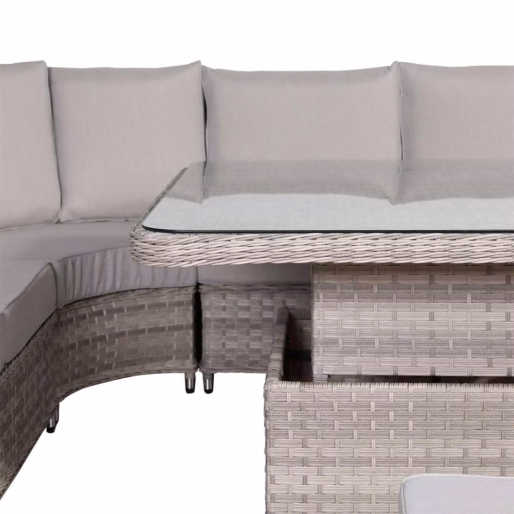 Furnishings For Less UK Rattan Garden Corner Sofa Set with Rising Dining Table and Bench in Grey – 4