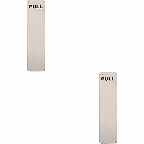 Loops 2 Pack Engraved Pull Door Finger Plates in Brushed Silver Stainless Steel, W: 35 cm, H: 7.5 cm
