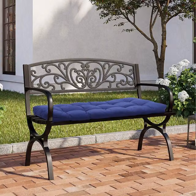 Lifeideas Navy Blue Quilted Rectangular Outdoor Soft Tufted Bench Cushion
