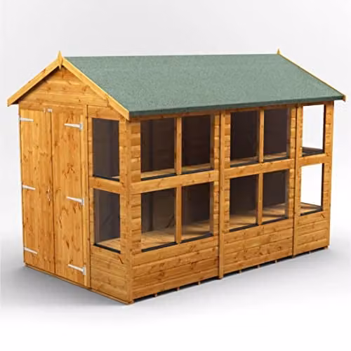 Powersheds Premium Apex Wooden Potting Shed with Double Doors and Toughened Glass, Brown – 1