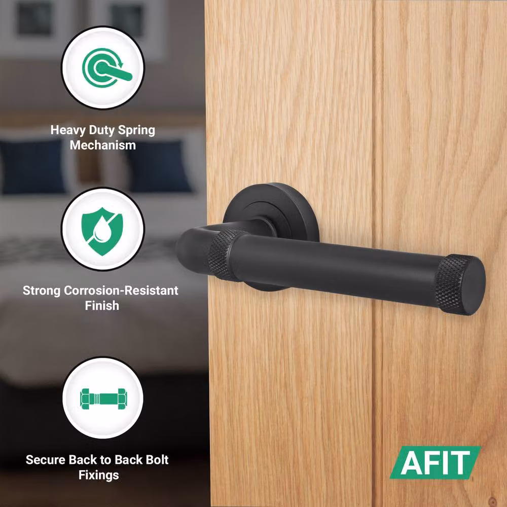 AFIT Matt Black Aluminium Door Handle Latch and Hinge Set, 4 Pack, W/D/H: 15 x 15 x 1.5 cm – 2