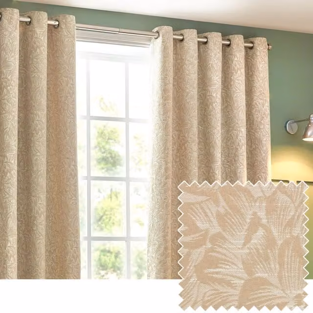 Wylder Nature Grantley Floral Jacquard Eyelet Curtain Pair in Natural, Width: 168 cm, Drop: 229 cm
