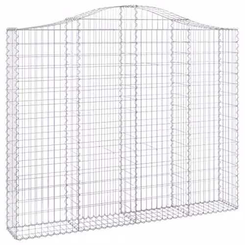 vidaXL Arched Gabion Basket in Silver Galvanised Steel, W/D/H: 200 x 30 x 180 cm