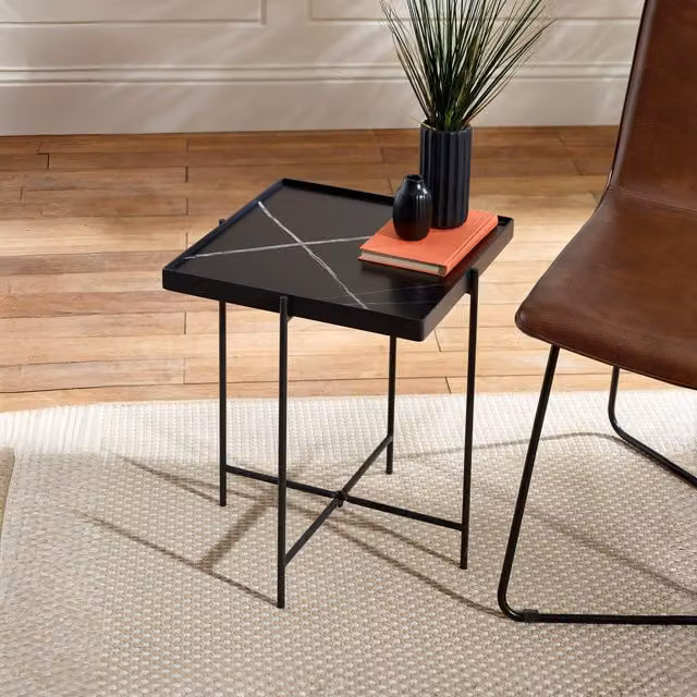 Julian Bowen Celia Modern Square Side Table in Black Matt Metal