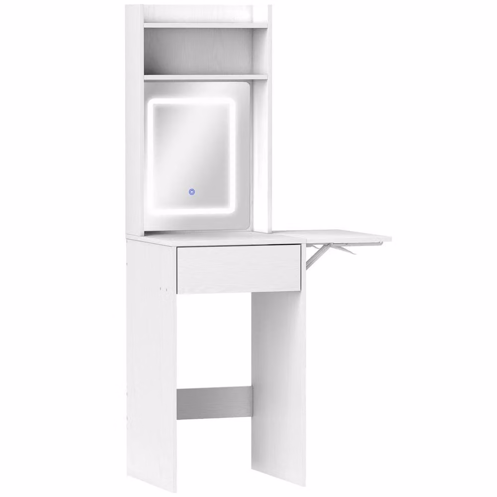 Wyld Haus Ravitti White Compact Drop Leaf Vanity Desk with Hollywood LED Mirror – 2