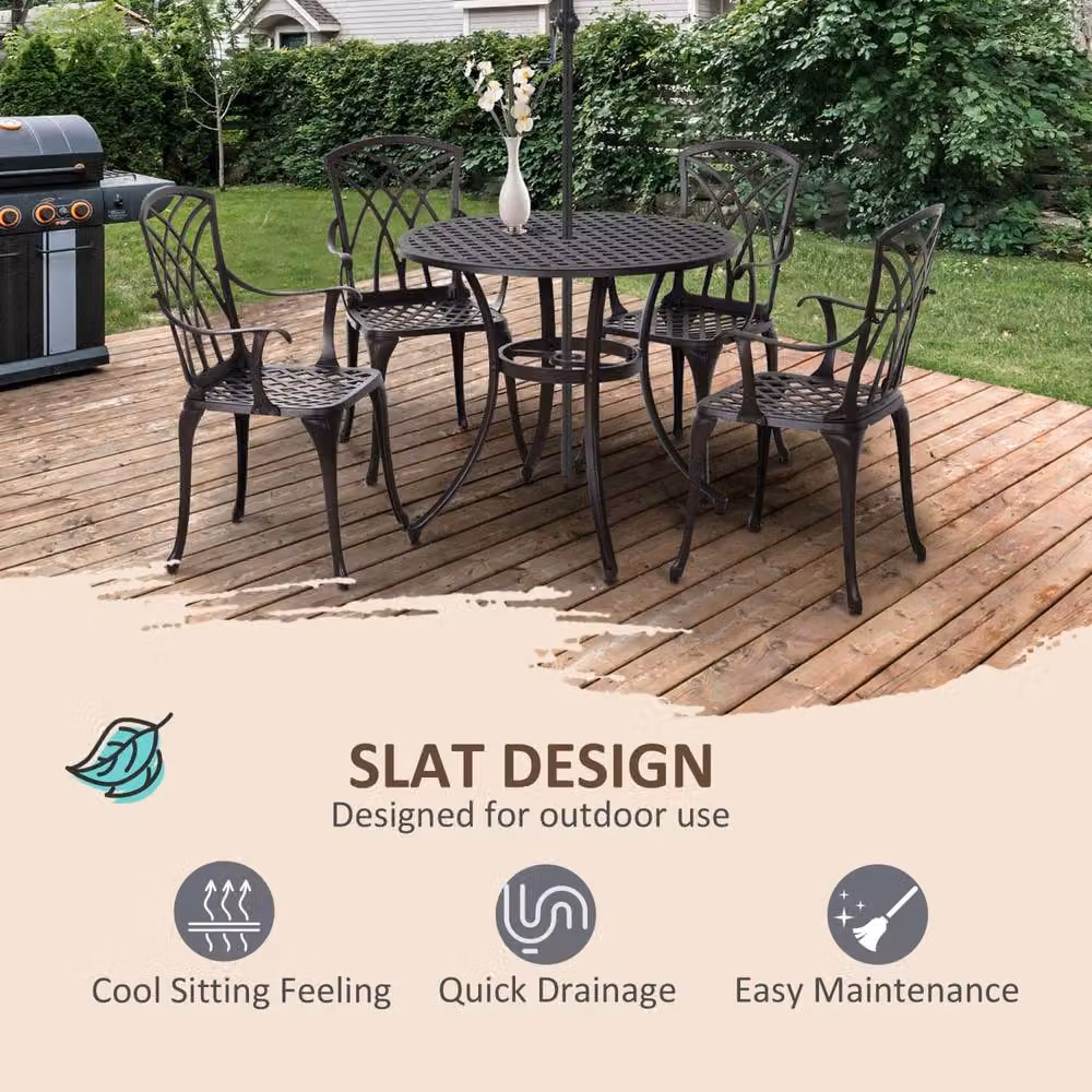 Wyld Haus Rohafa Brown Cast Aluminium 4 Seater Round Garden Dining Set with Armchairs – 5