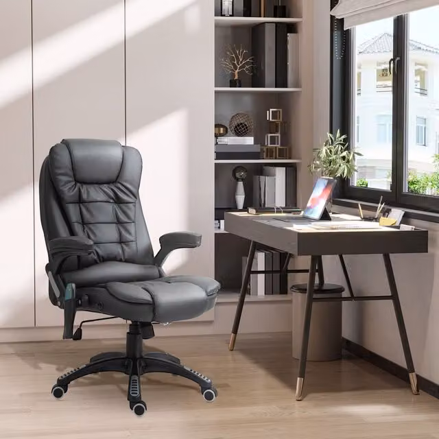 HOMCOM Black Synthetic Leather Executive Office Chair with Heated Vibrating Massage and Reclining Function