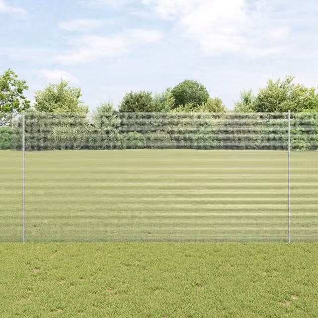 Berkfield Home Galvanised Steel Welded Wire Fence with 10 U-Profile Posts in Grey and Silver, W: 10 m, H: 1.6 m