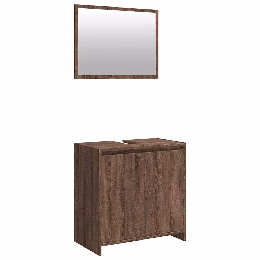 Berkfield Home Modern 2 Piece Brown Oak Bathroom Furniture Set with Vanity Unit and Hinged Doors, W/D/H: 60 x 33 x 61 cm – 2