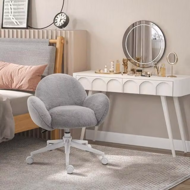 Chilli Seating Coco Fluffy Grey Fabric Task Chair with Armrests