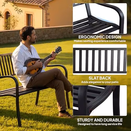 Outsunny Black Metal 2 Seater Garden Bench, W/D/H: 127 x 60 x 81 cm – 5