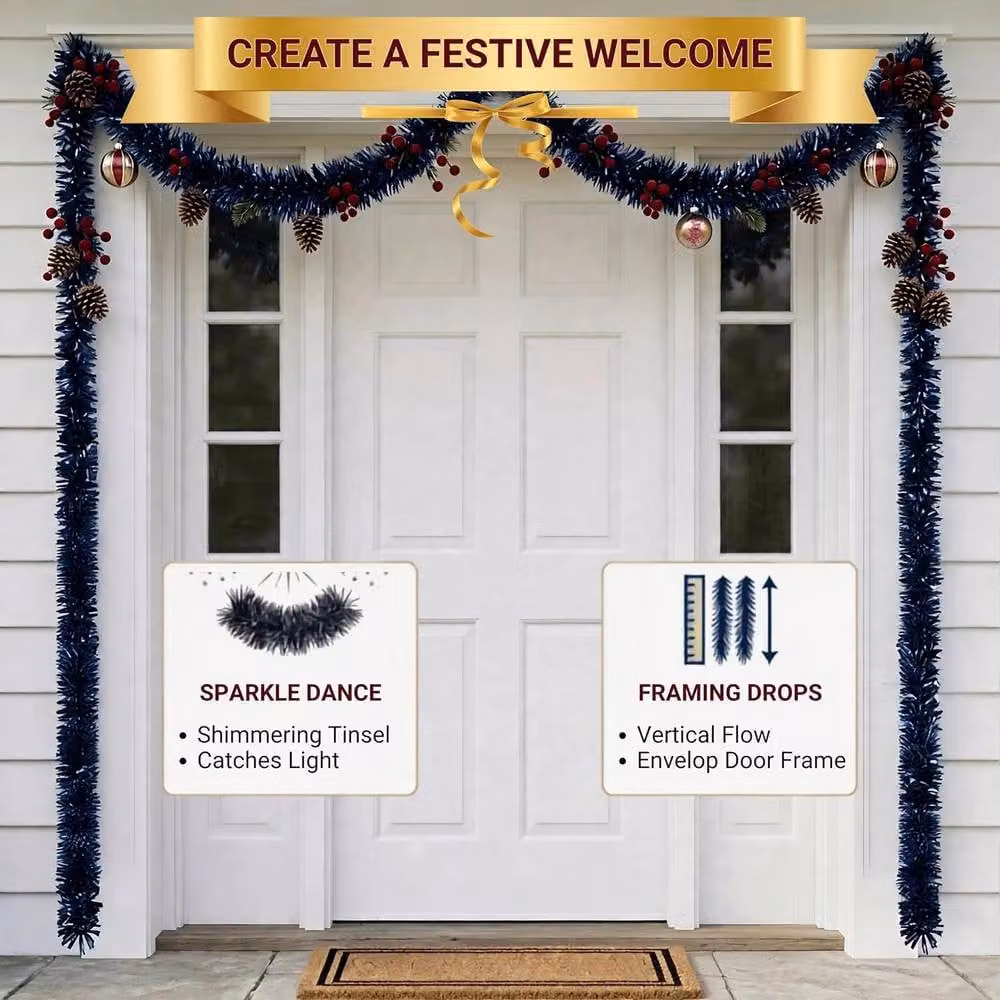 Shatchi Midnight Blue Chunky Tinsel Garland Christmas Decoration, 2 Pack – 4