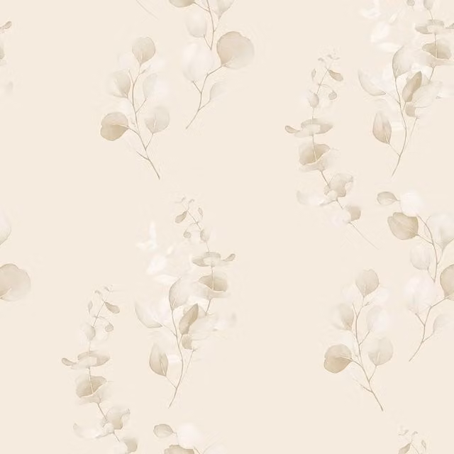 I Love Wallpaper Trailing Eucalyptus Botanical Wallpaper in Sandstone, Beige and Yellow