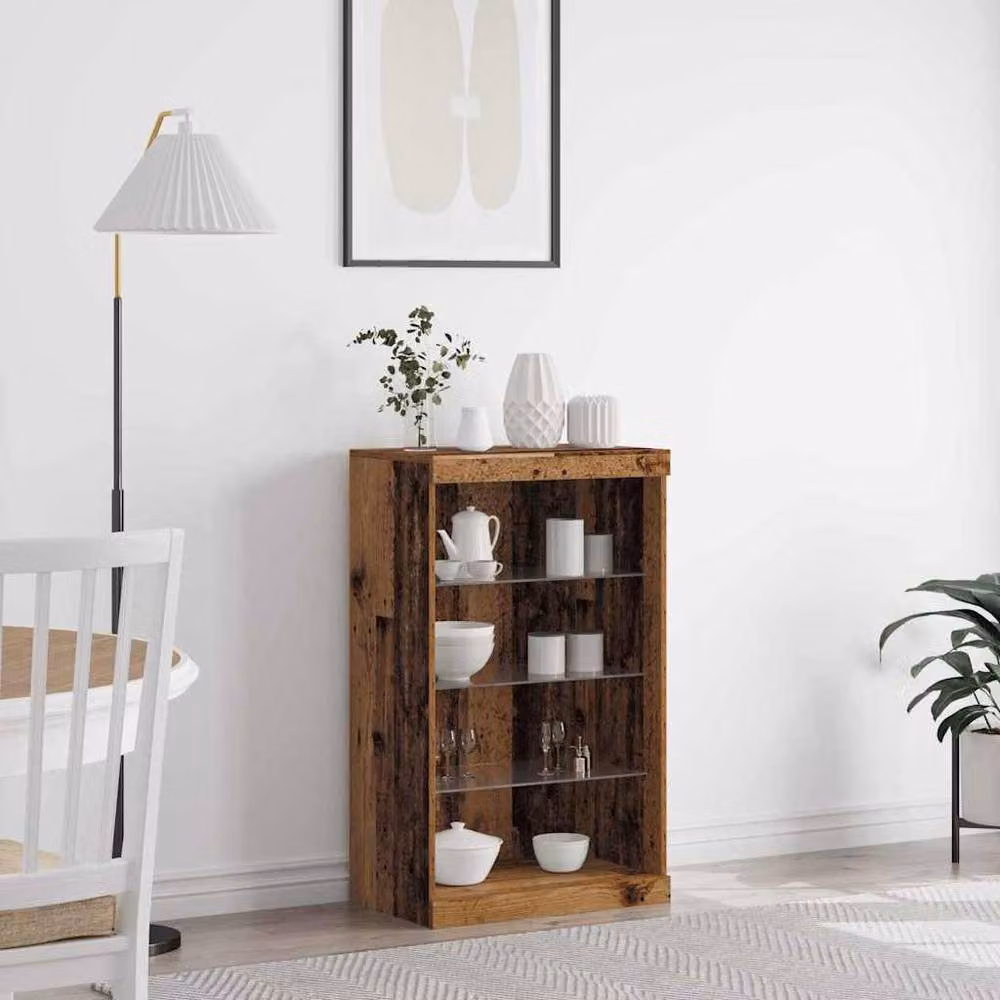 Berkfield Home Rustic Wood Sideboard with Integrated LED Lights and Glass, Brown, W/D/H: 60.5 x 37 x 100 cm – 2