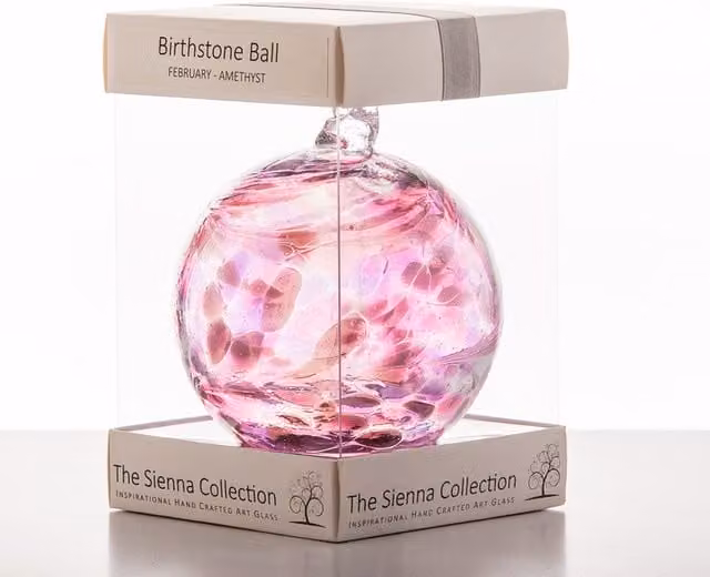 Sienna Glass Amethyst Purple Birthstone Glass Bauble Hanging Round Abstract Geometric Ornament